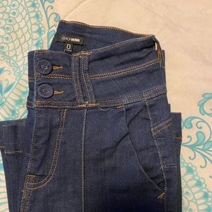 High waisted, double button boot cut jeans